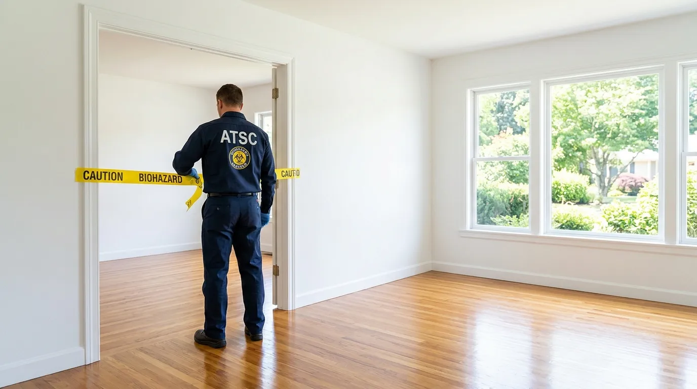 Certified biohazard cleanup crew performing Trauma Scene Cleanup in Eaton